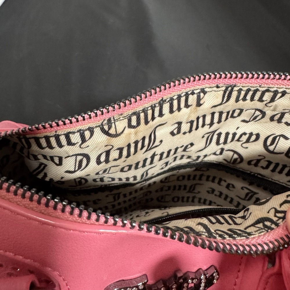Juicy Couture Pink Embossed Heart Satchel Crossbody Bag Handbag Embellished Y2K - Picture 10 of 12